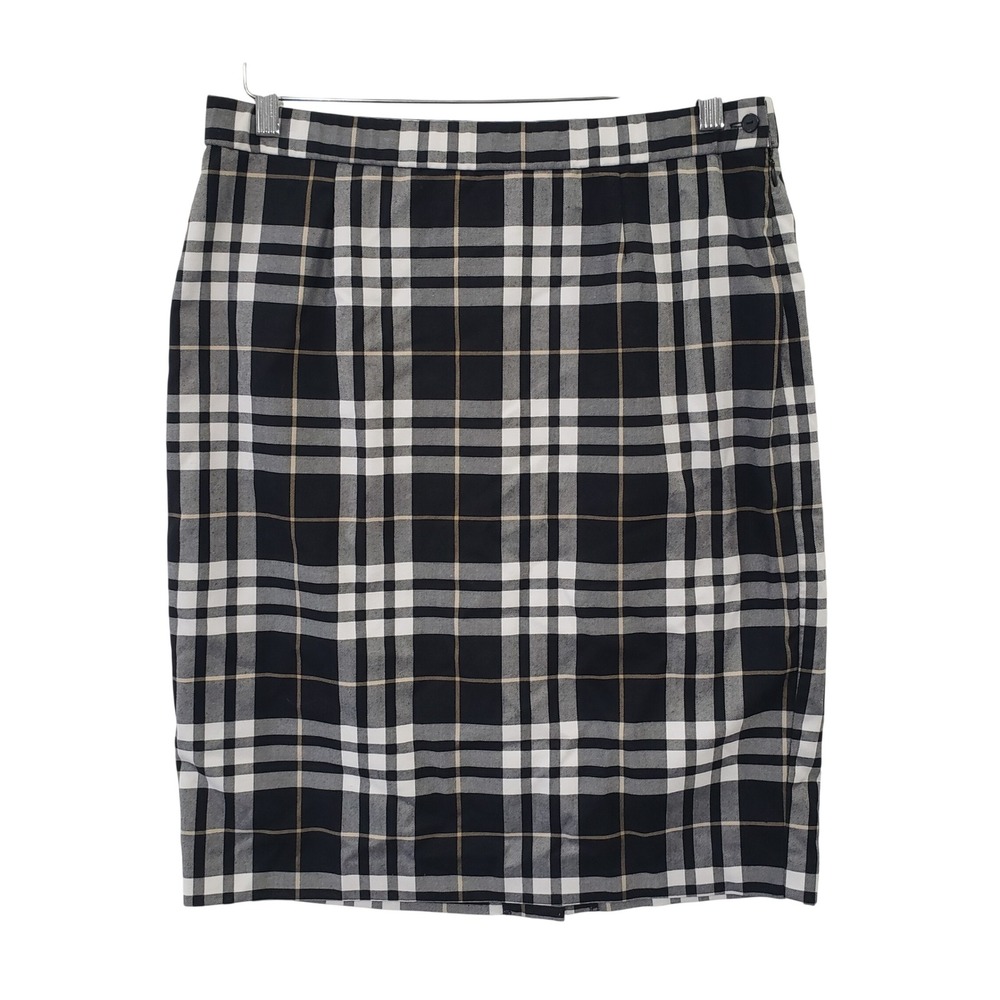 Vintage Y2K Plaid Pencil Skirt Womens Size 10 Black White Classic Office Preppy